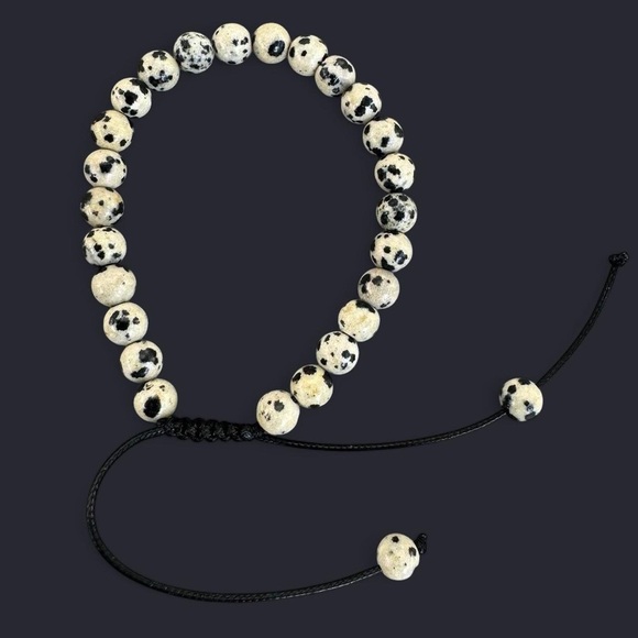 Dalmatian Jasper Adjustable Gemstone Bead Bracelet 6mm - Picture 1 of 5